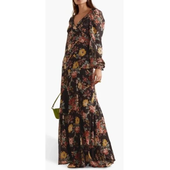NWT $898 VERONICA BEARD RUNWAY AVANI BROWN FLORAL PRINT SILK MAXI DRESS SZ US 2 - Picture 3 of 10